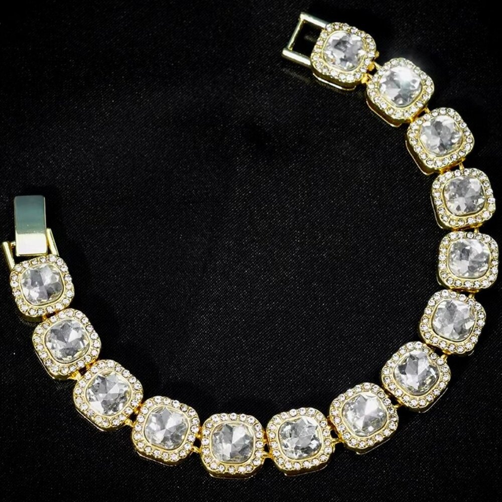 ⭐  8" Iced Out Diamond Bracelet 17.00 Ctw. Chain 13mm Wide 18k Yellow Gold ⭐